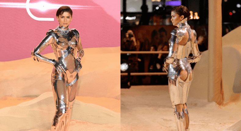 You are currently viewing Zendaya dons translucent robotic ensemble at the world premiere of ‘Dune 2’.
